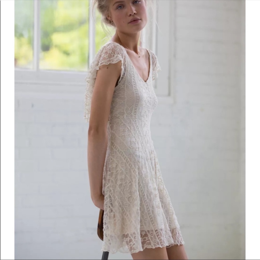 Urban Outfitters Cream Lace Fit-and-Flare Dress - Picture 9 of 9